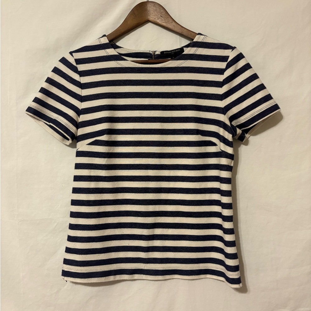 Banana Republic Navy and White Striped Tee